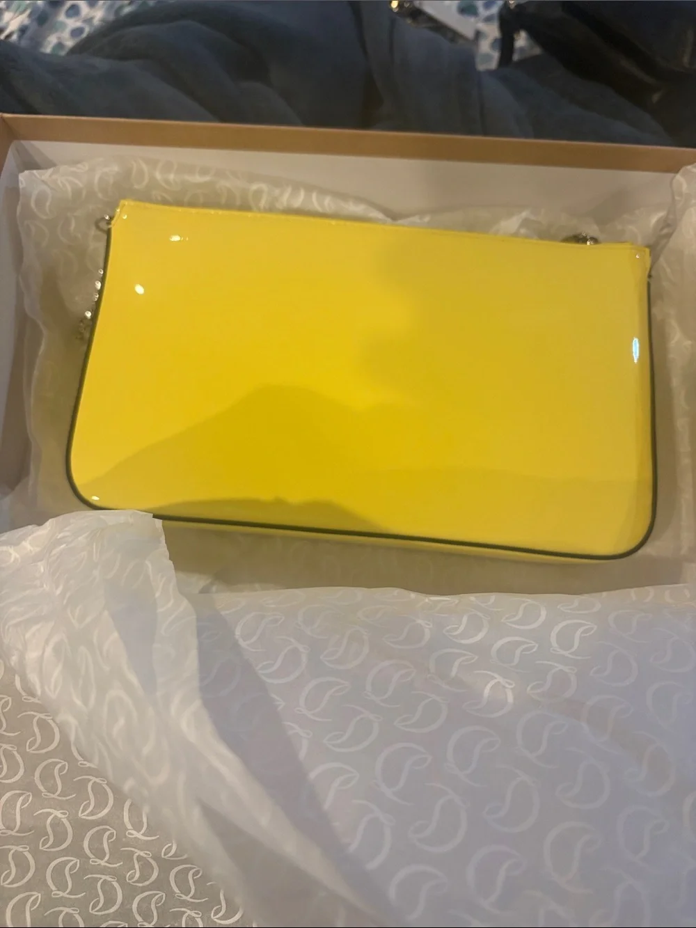 Christian Louboutin Patent Yellow Zip Wristlet Clutch